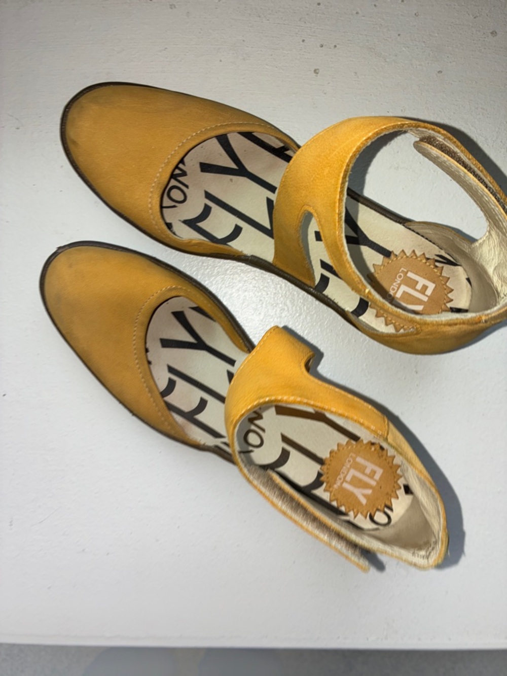 FLY London Mustard Suede Mary Jane Flats